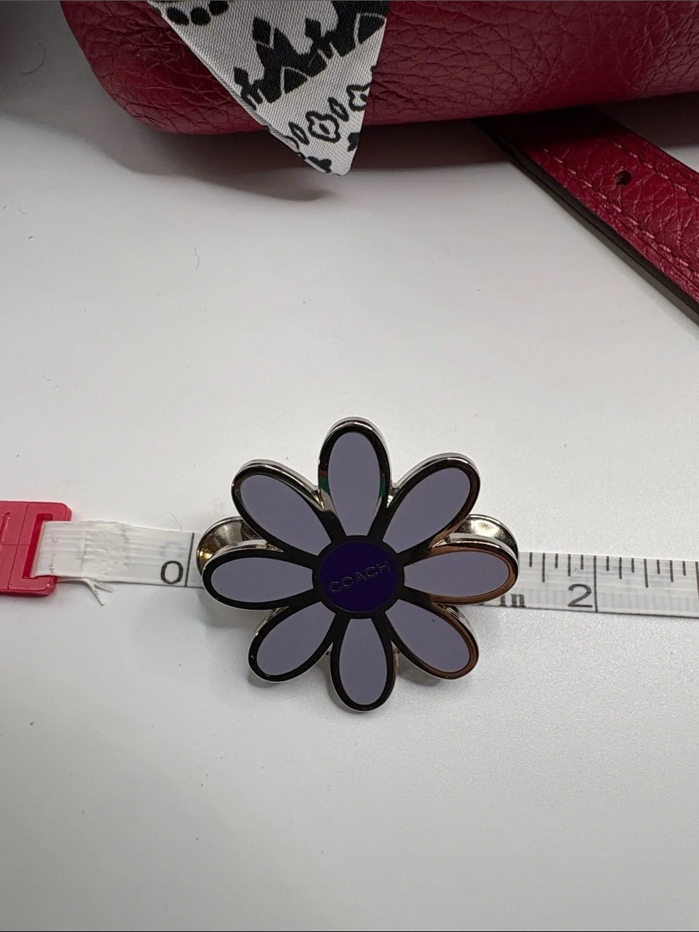 COACH Lavender Daisy Enamel Bag Charm with Silver-Tone Trim